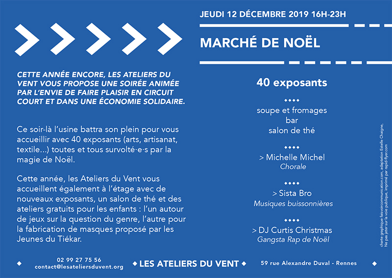 flyer 2 du marché de Noël aux Ateliers du Vent